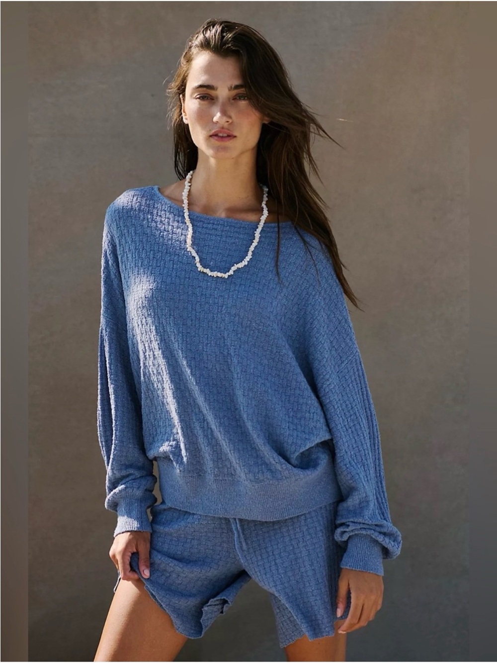 Free People Free-est Rowan Sweater Short Set in Blue Suede